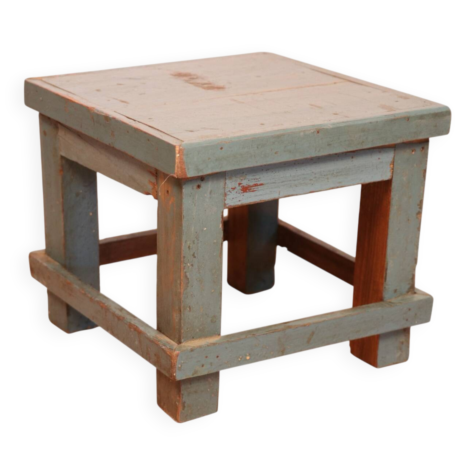 Antique Burmese teak bedside table with original blue patina