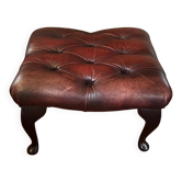 Red leather footrest in Chesterfield style, vintage 1970s.