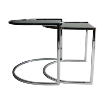 Mid Century 1970s Chrome And Smoked Glass Nest Of Tables
