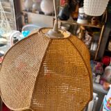 Vintage woven straw bell pendant light