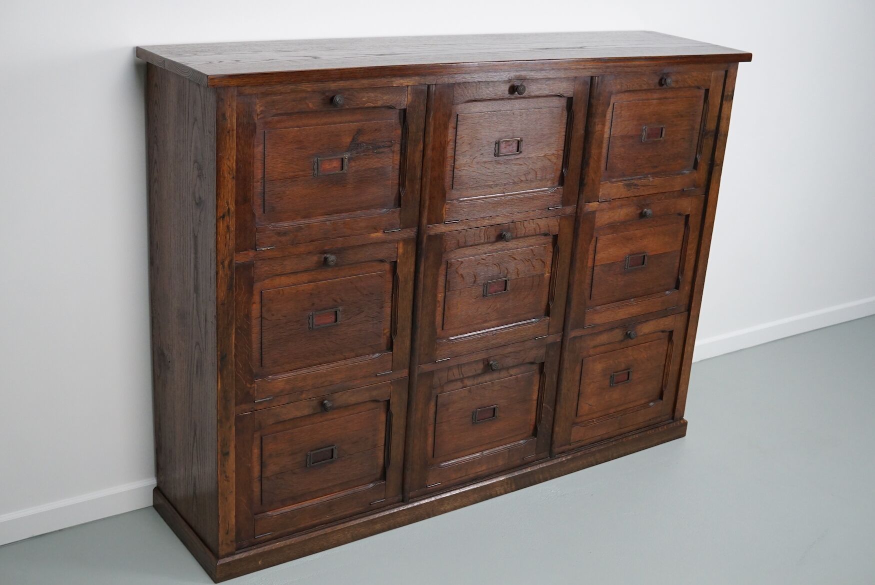 Antique french oak apothecary / filing cabinet folding doors, late 19th century