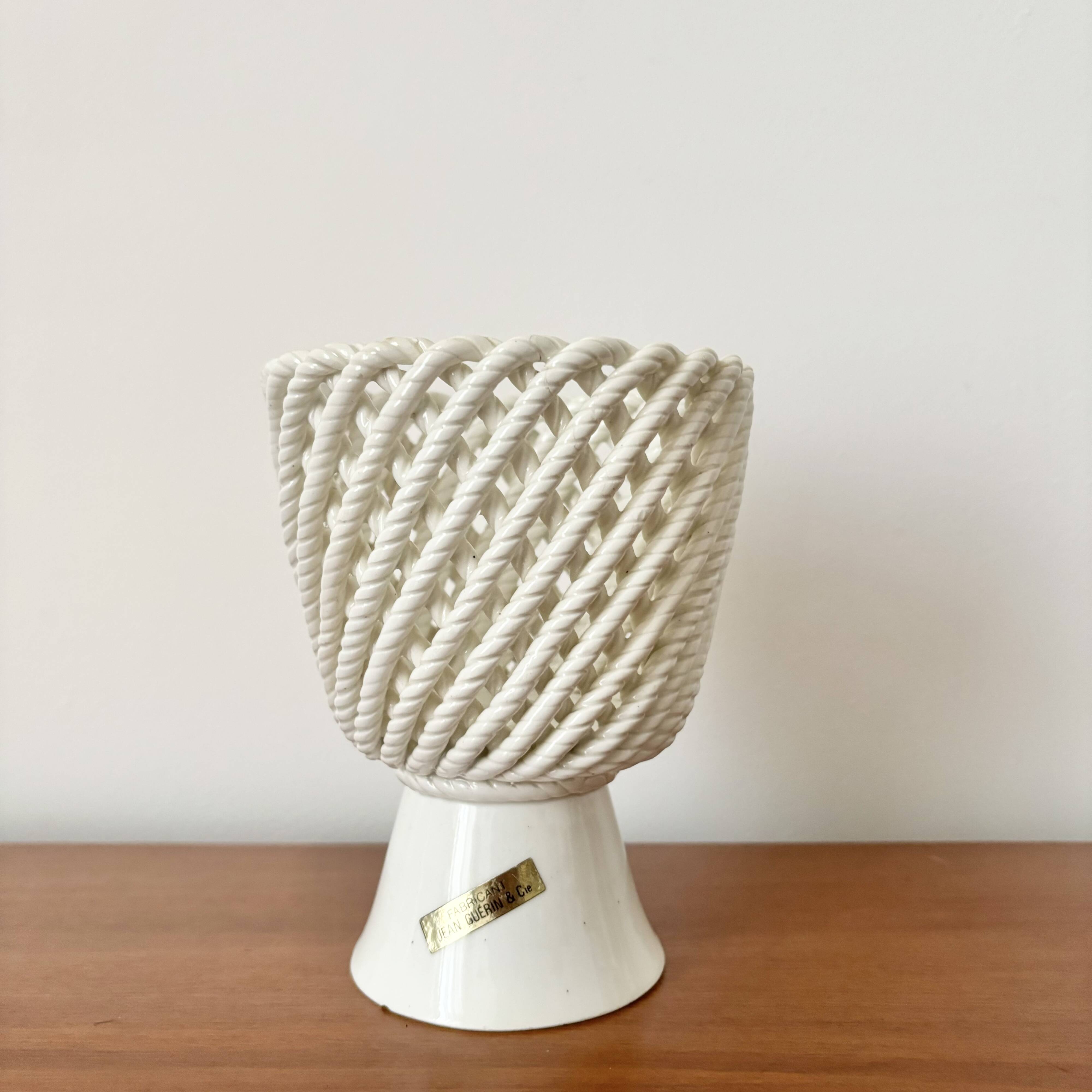 Vintage ceramic openwork vase & cache pot