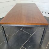 Coffee table chrome base top in teak of the 70s