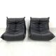 Togo lounge chairs in black leather attributed to Michel Ducaroy for Ligne Roset, set of 2