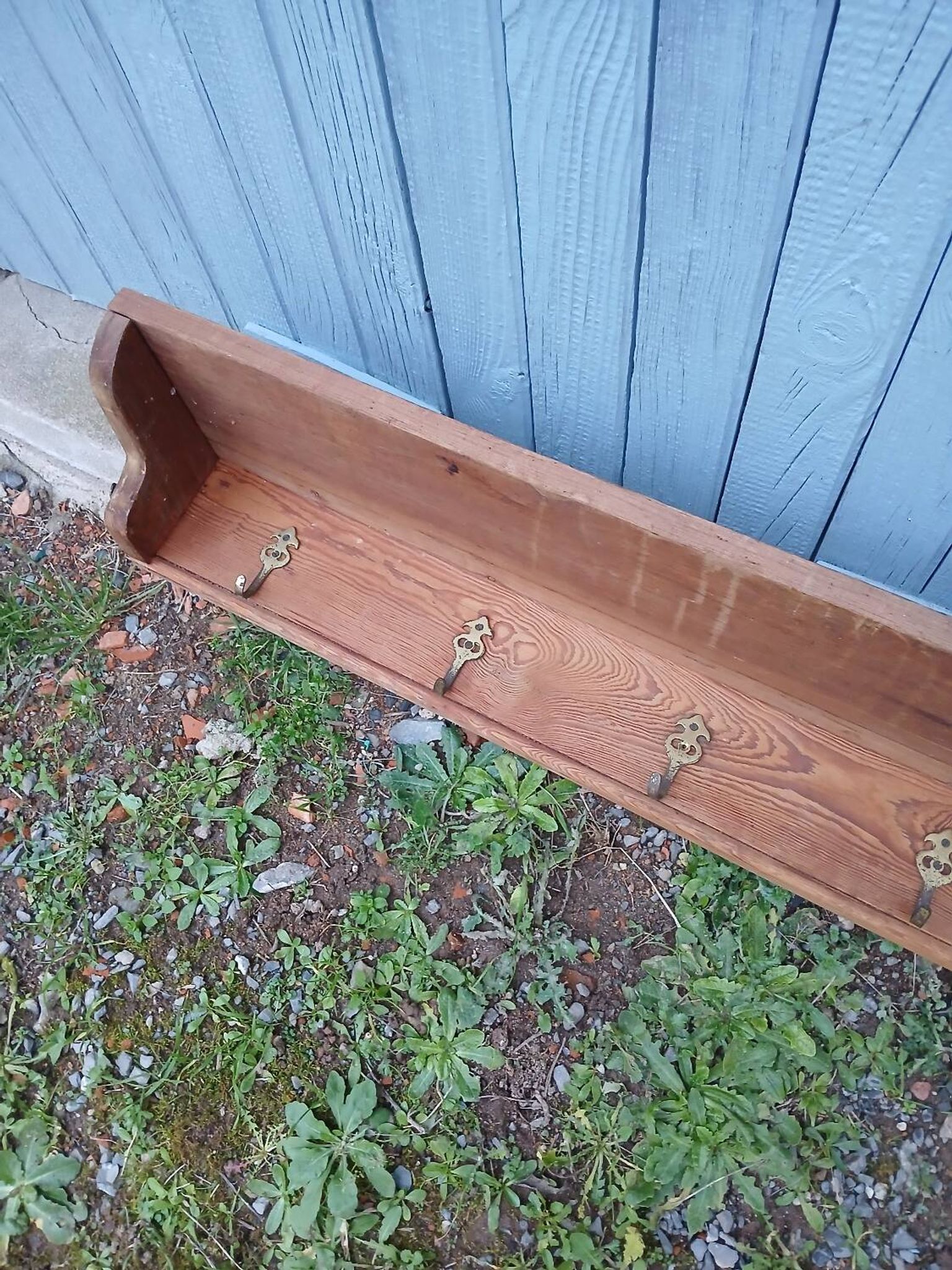 Very large antique wooden shelf/pot rack