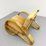 Chaise longue en rotin, bambou et tissu, France, années 1960