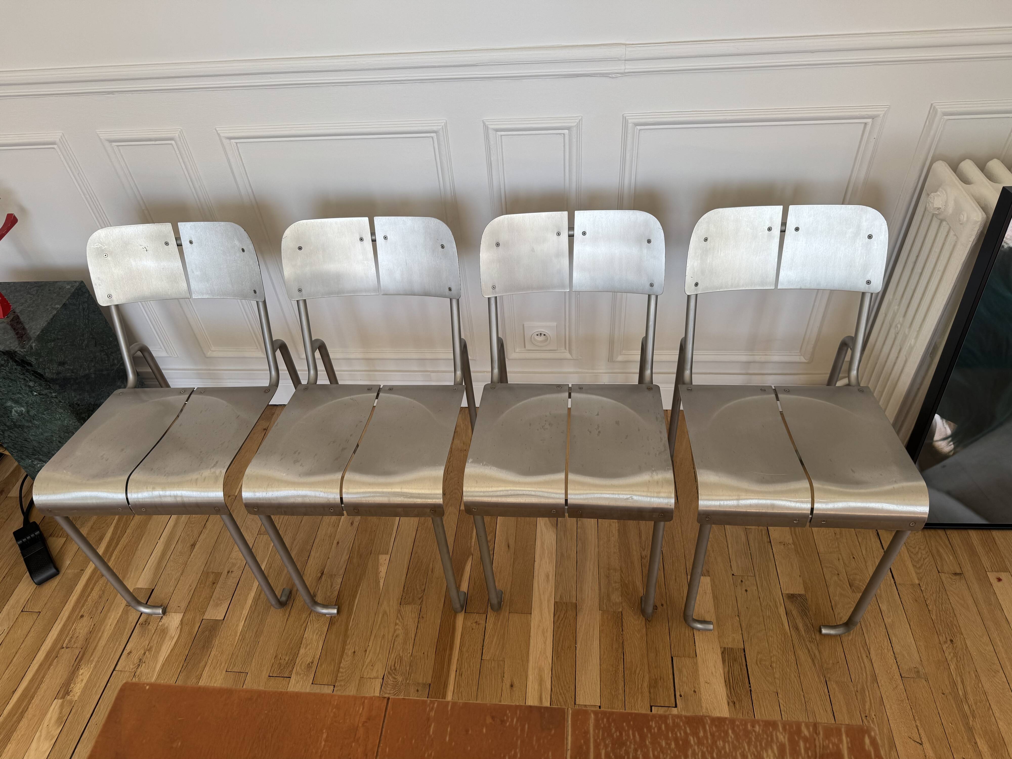 Postmodern Architectural Chairs in Stainless Steel, France, 1980