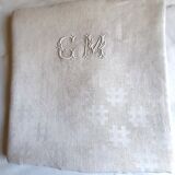Damask tablecloth monogrammed GM, 1m55 x 2m90