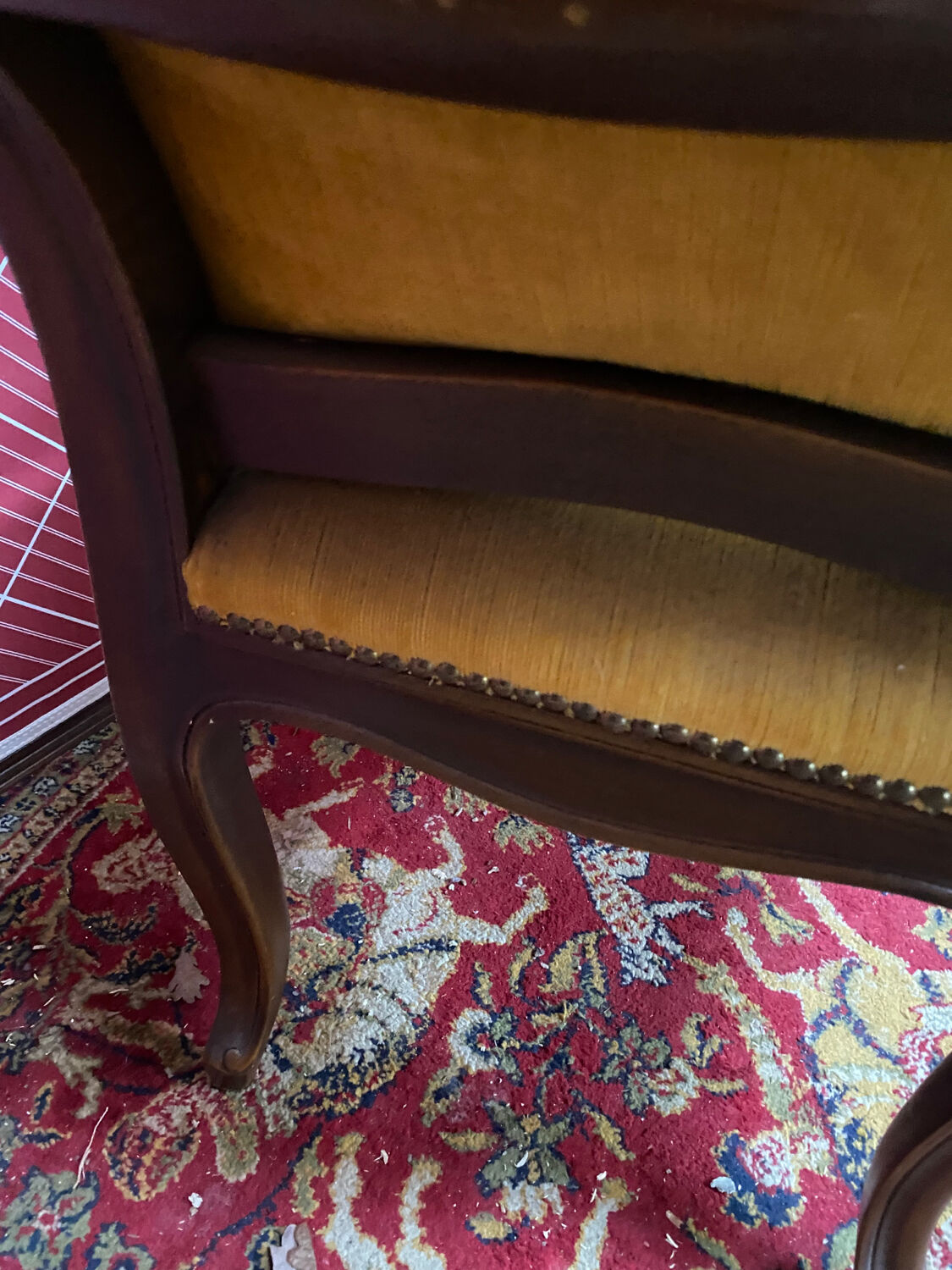 Louis XV style bench upholstered yellow velvet