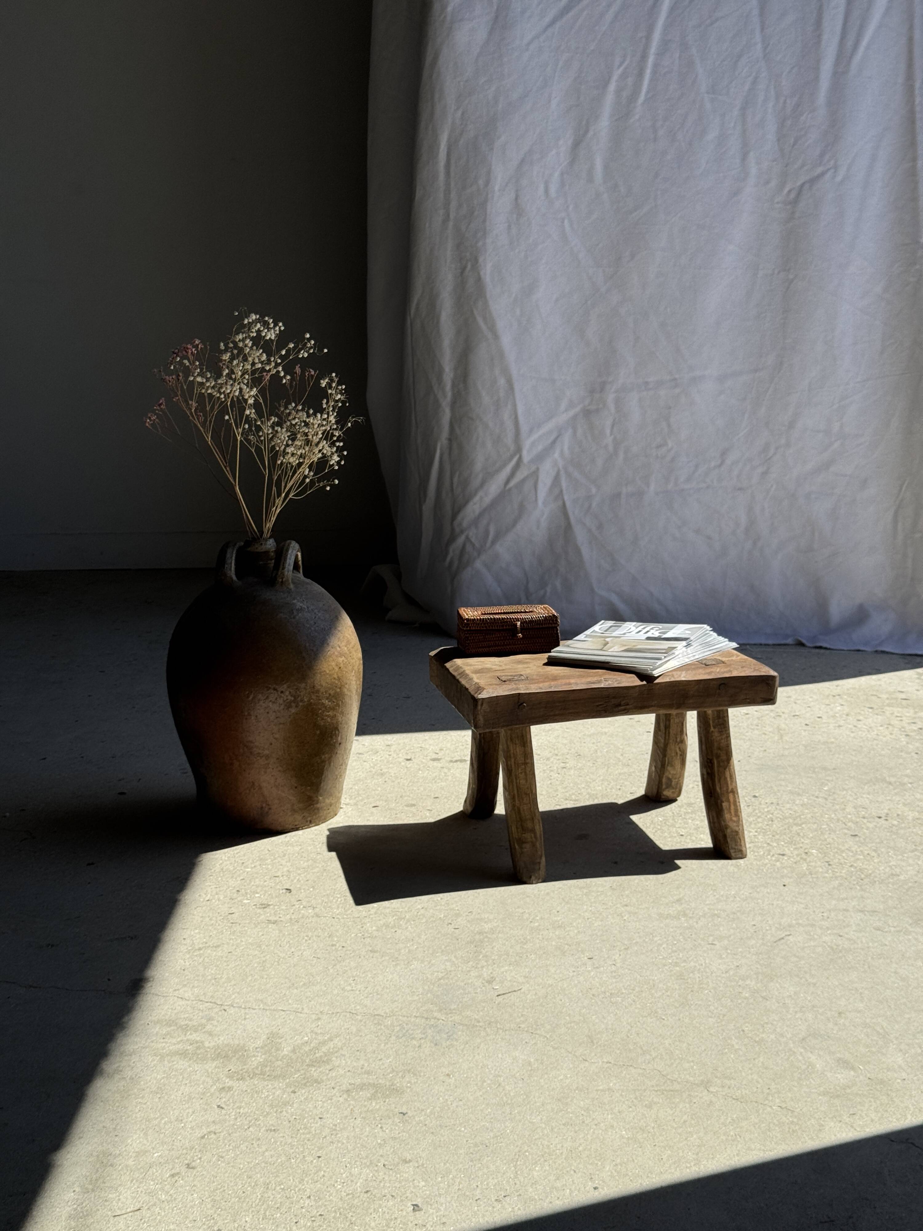 Small stool, rectangular curved accent stool in solid teak.