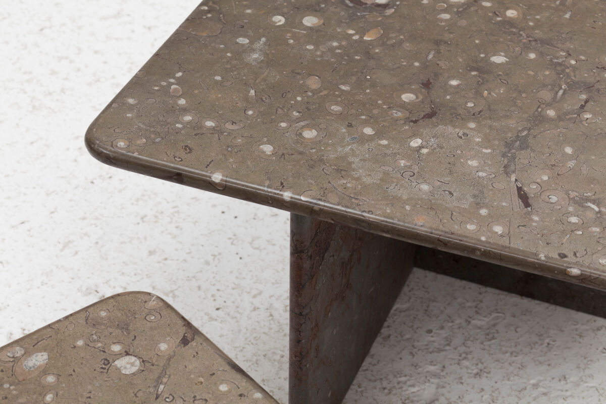 Ensemble de 3 tables basses carrées en marbre fossile, design des années 1970