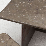 Set of 3 square, fossil marble coffee tables, 1970’s design