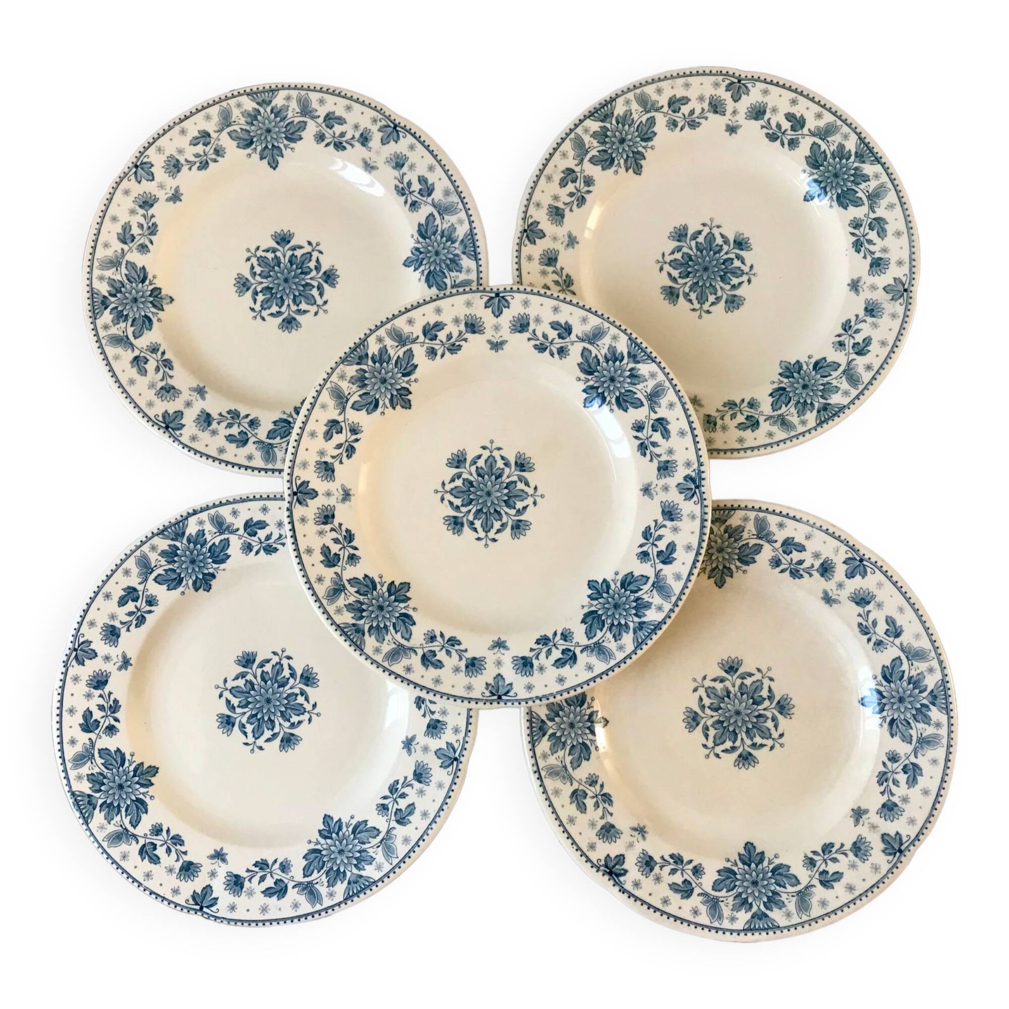 5 flat plates Terre de Fer Sarreguemines model "Estrèes" XIXth
