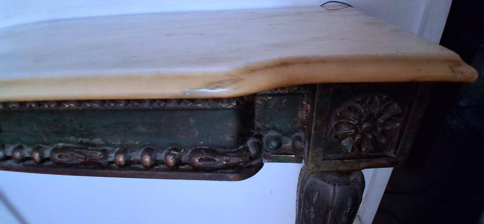 Antique console, late 19th century, Napoleon III, made of wood and marble.