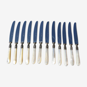 12 old fruit knives with real mother-of-pearl handle and stainless steel blades