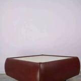 Vintage square travertine and leather coffee table