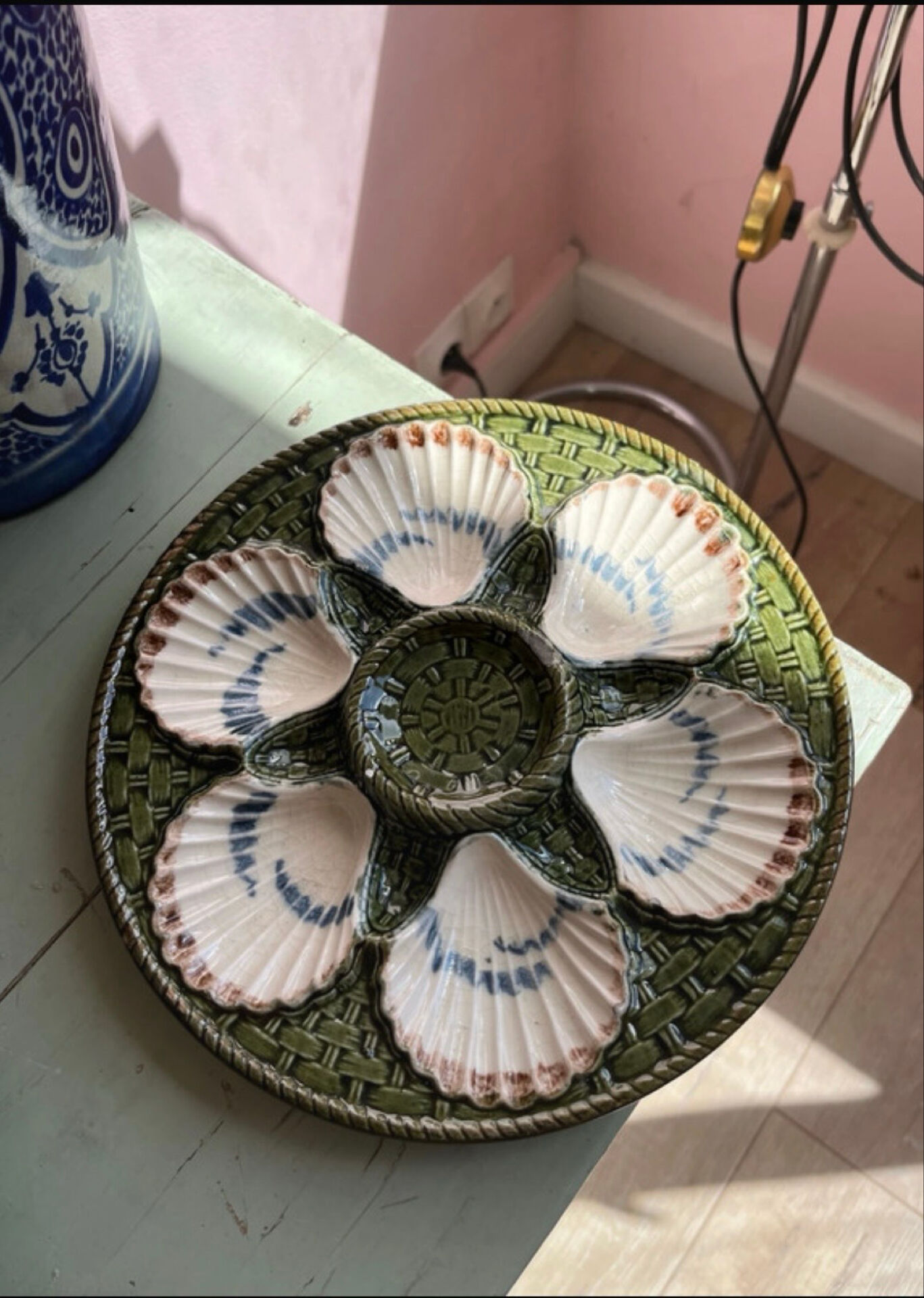 Rare green Longchamp oyster plate
