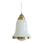 White opaline glass and brass pendant light