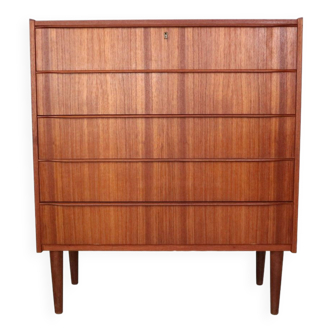 Commode danoise moderne du milieu du siècle à cinq tiroirs, Tallboy en teck, Danemark, 1960