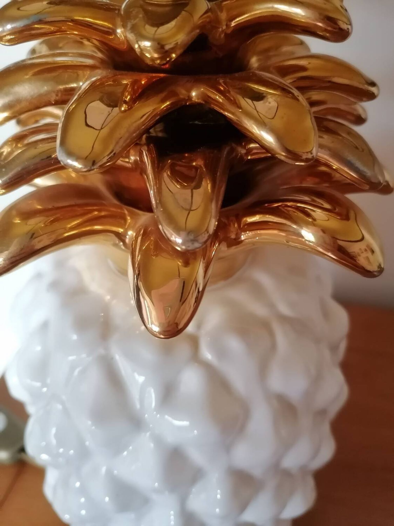 Lampe ananas vintage céramique blanche et doré