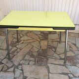 Plastilux yellow formica table with extensions 50s