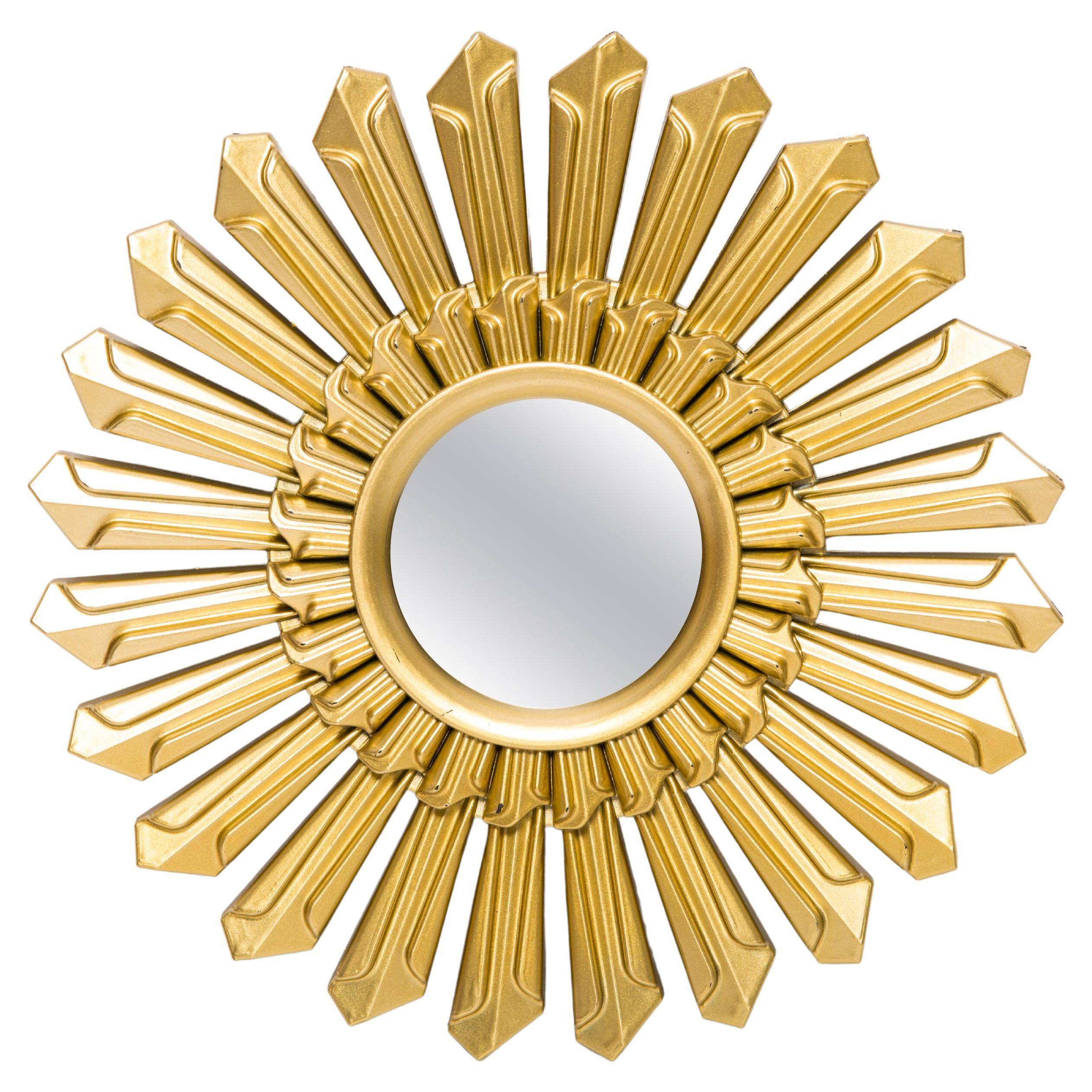 Miroir petit soleil italien vintage doré milieu du siècle, Italie, années 1960