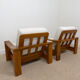 Pair of vintage armchairs in solid wood – new white fabric