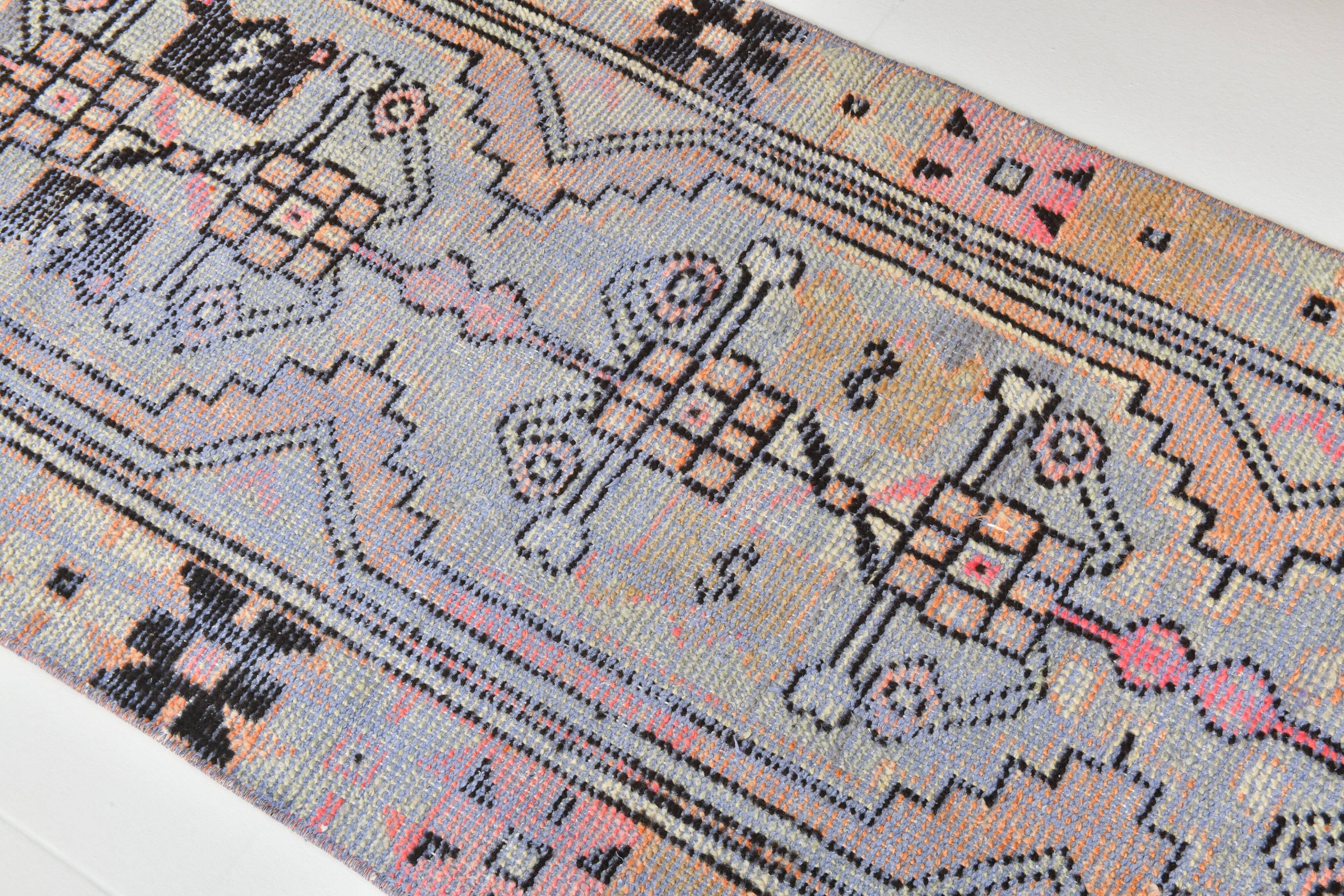 3x8 Ligth Blue Vintage Runner Rug, 77x229Cm