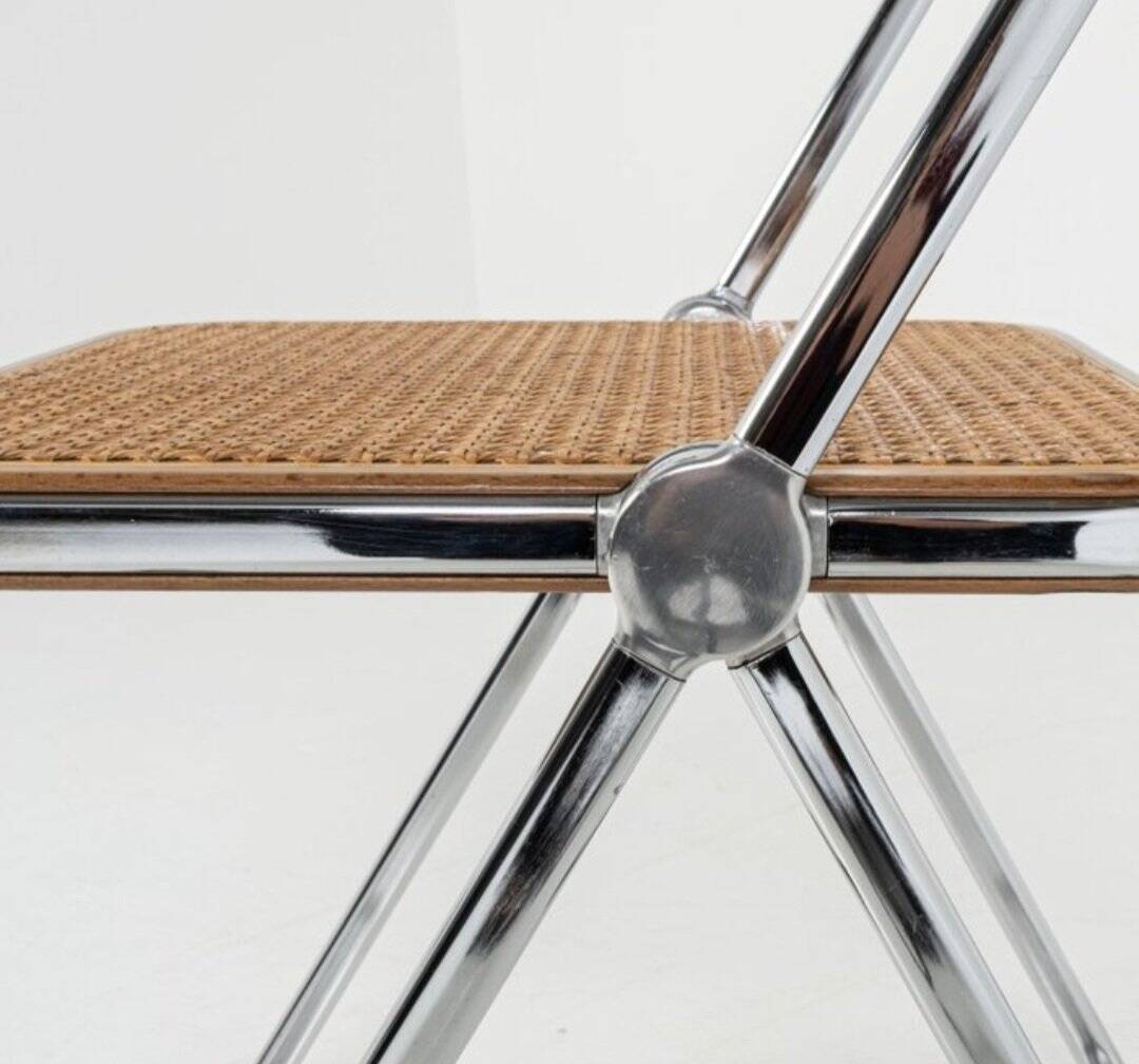 Vintage Plia Folding Chair in Vienna Straw by Giancarlo Piretti for Anonima Castelli, 1970s, Set of 5