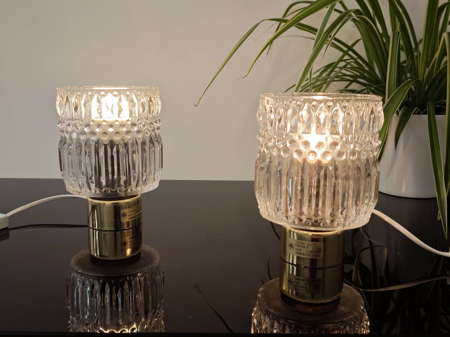 Pair of glass bedside lamps by Kamenicky Senov 1960