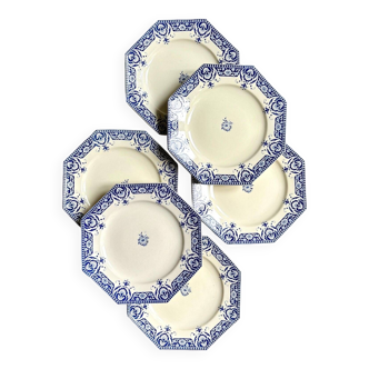 6 Sarreguemines earthenware dessert plates, “Sinceny” service circa 1900