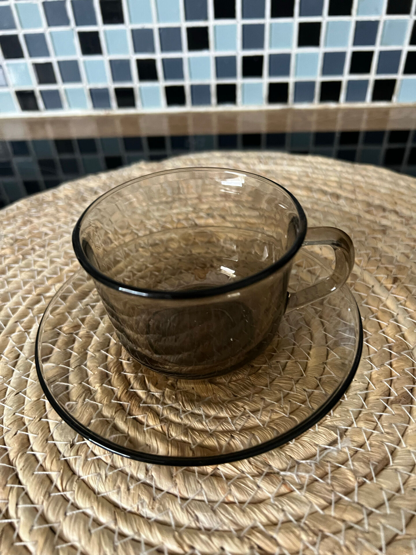 6 smoked glass coffee cups Arcoroc