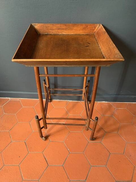 Napoleon III wooden side table, tray table on wheels, 19th century