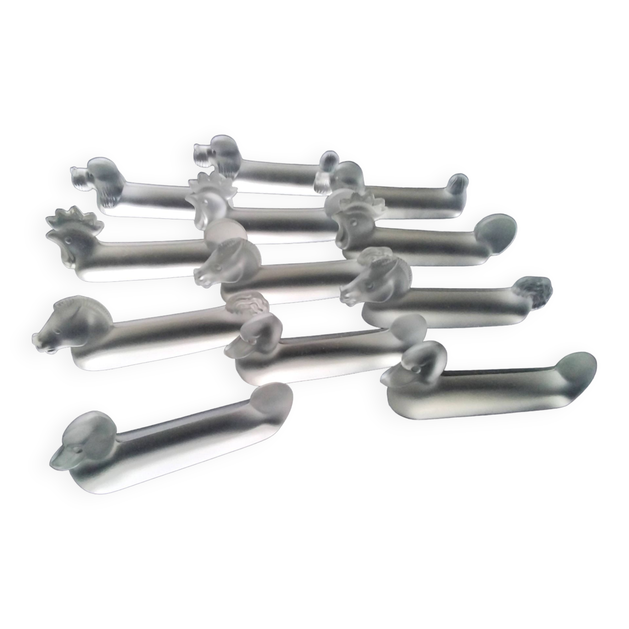 Box of 12 zoomorphic crystal knife holders from Vannes le Chatel