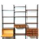 Modular storage unit and teak bookcase. Italy, 60s