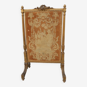 Golden fireplace screen. Louis xvi style. from the 19th century. tapestry.