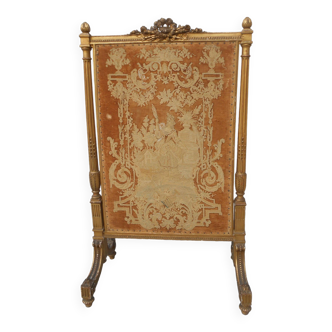 Golden fireplace screen. Louis xvi style. from the 19th century. tapestry.