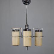 Restored Bauhaus/Art Deco chrome & glass chandelier, Czechoslovakia, 1930s