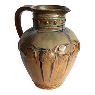 Early 20th century flamed stoneware pitcher
