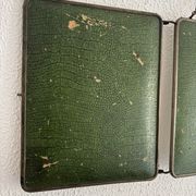 Miroir vintage 1930 triptyque barbier nickelé simili crocodile vert avocat