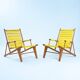 2 Yellow Spaghetti Armchairs in Beech, Garden Lounge Chairs, 1960s