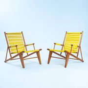 2 Yellow Spaghetti Armchairs in Beech, Garden Lounge Chairs, 1960s