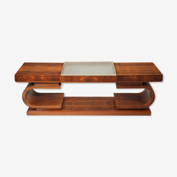 Art Deco coffee table in rosewood and glass