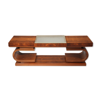 Art Deco coffee table in rosewood and glass