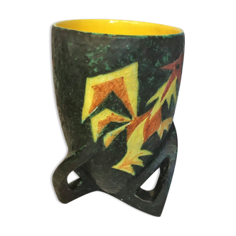 Vase céramique Vallauris signé Sagan motif coq XXème