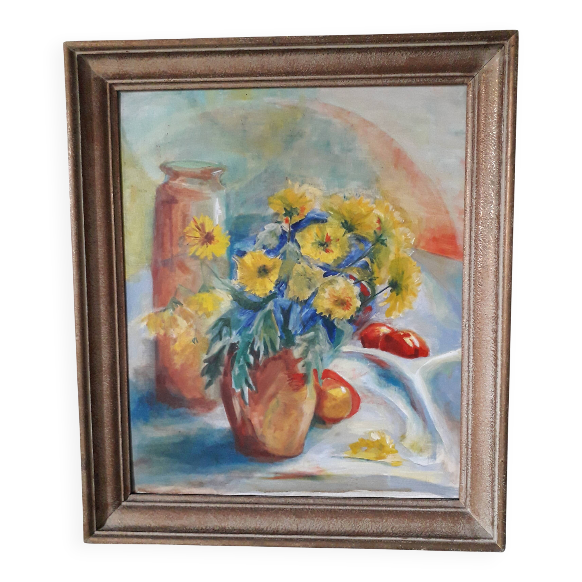 Ancient painting depicting a bouquet of flowers.