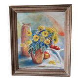 Ancient painting depicting a bouquet of flowers.