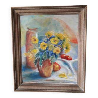 Ancient painting depicting a bouquet of flowers.