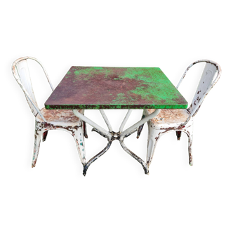 Ensemble de Jardin Vintage Français – Table en Fer et 2 Chaises, Années 50
