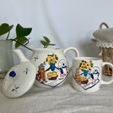 Teapot/coffee maker set with mug slip pattern breakfast hand-painted pieces